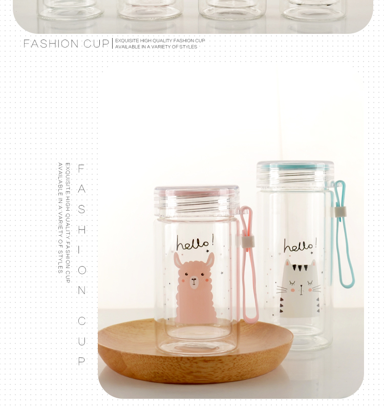 280ML卡通欧彩动物双层玻璃杯学生隔热防烫喝水杯子