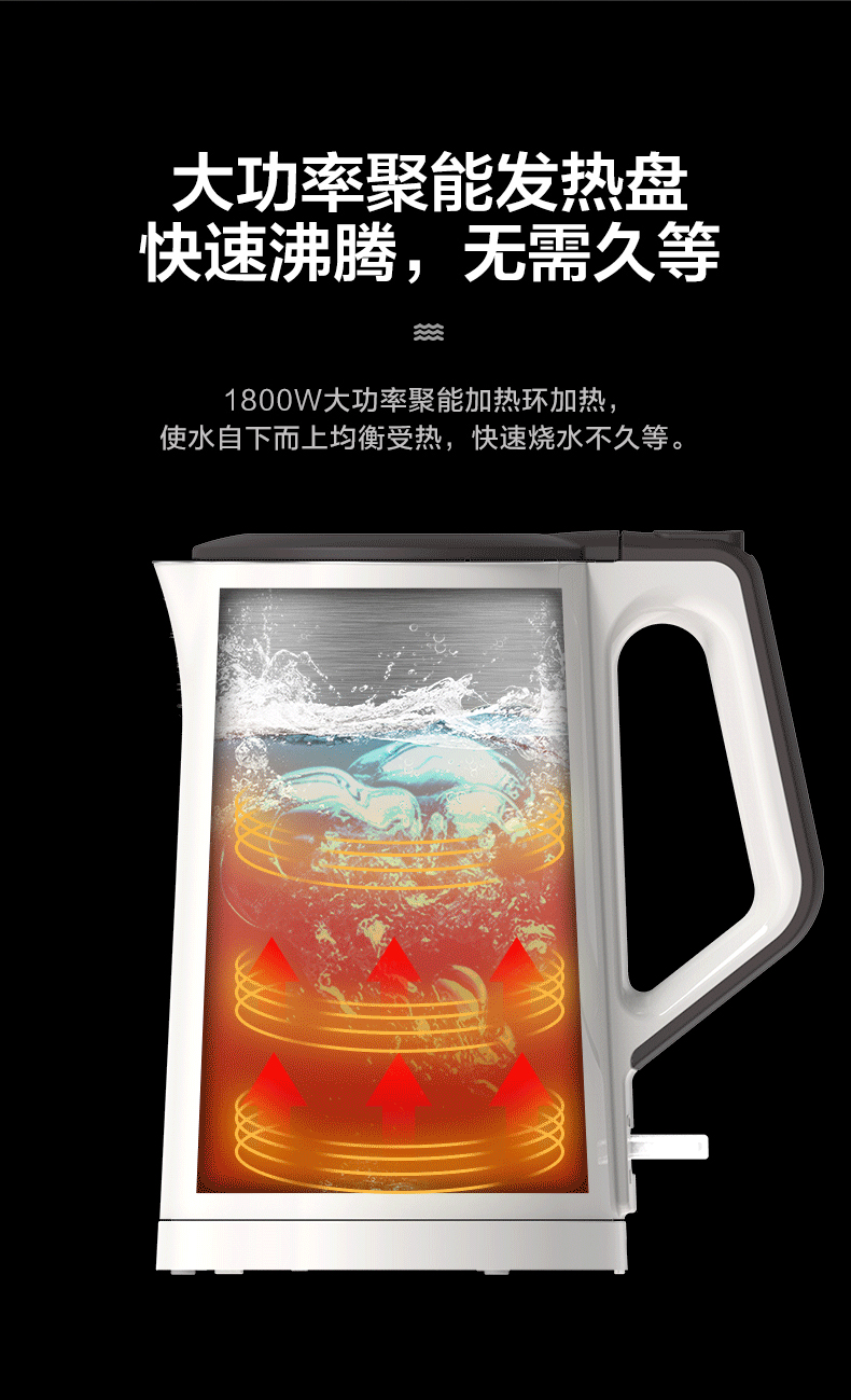 1.8L电水壶电热水壶304不锈钢热水壶厨房白色壶开水壶