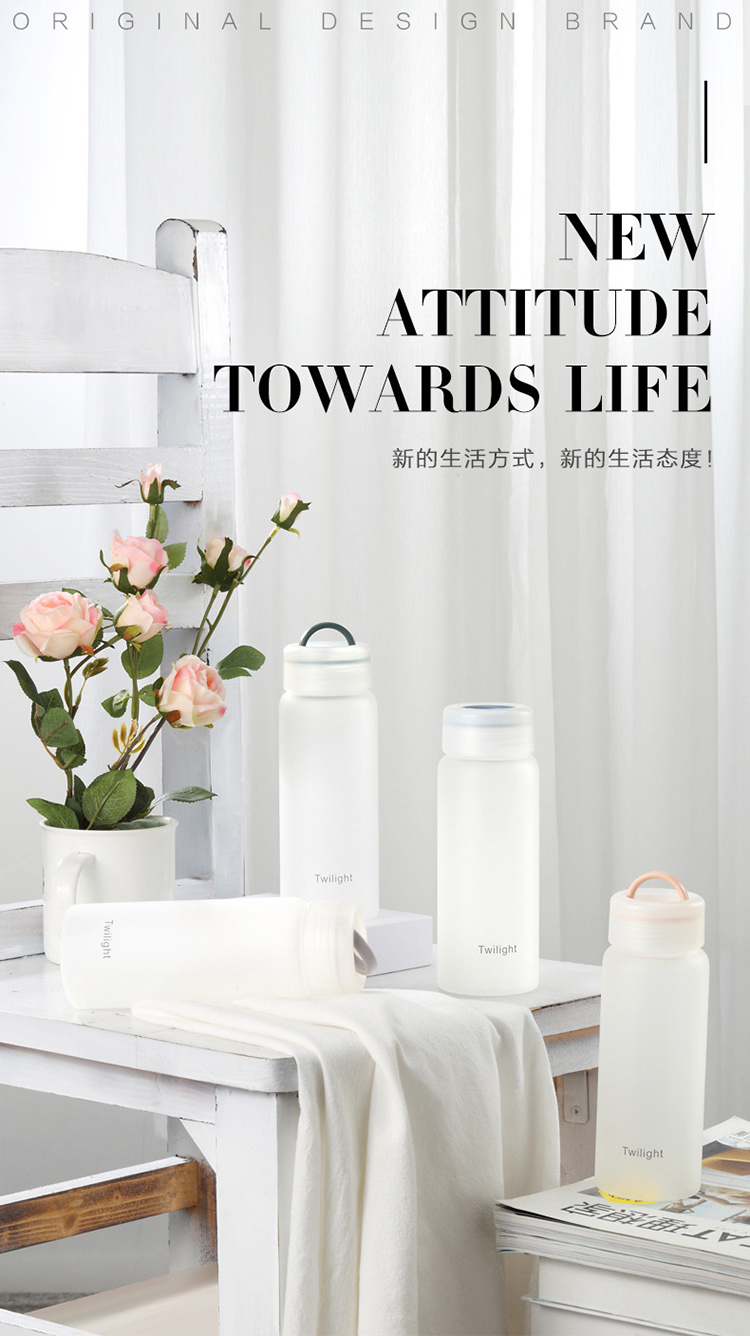 420ML创意手提盖磨砂玻璃杯男女生便携带水杯子