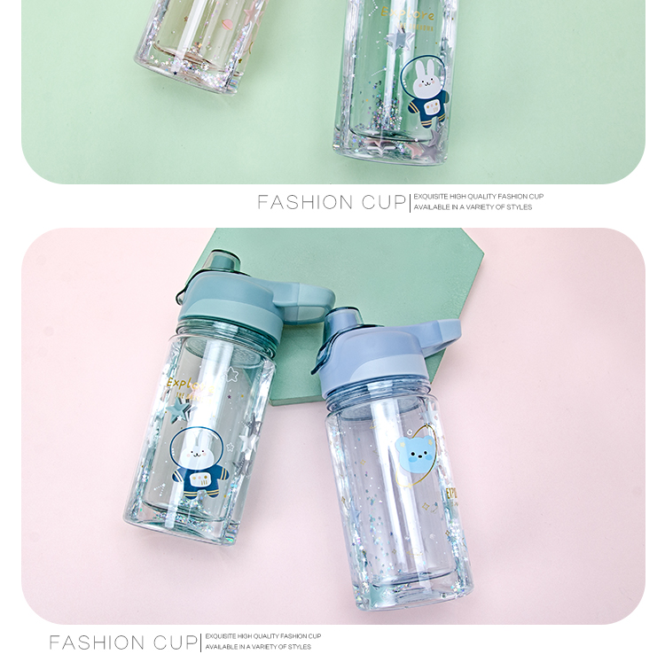 280ml亿本星空梦想双层饮水杯提手杯盖便携卡通塑料杯