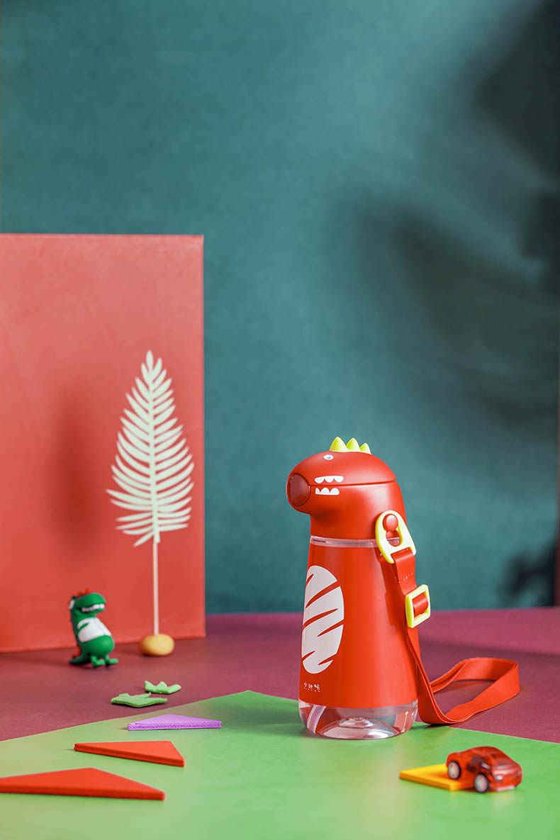 400ml恐龙背带水壶爱可爱卡通儿童水杯户外便携杯子