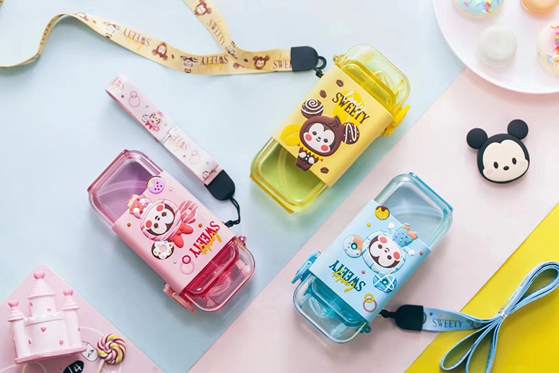 280ml甜甜圈方形随手杯创意个性卡通可爱背带水杯