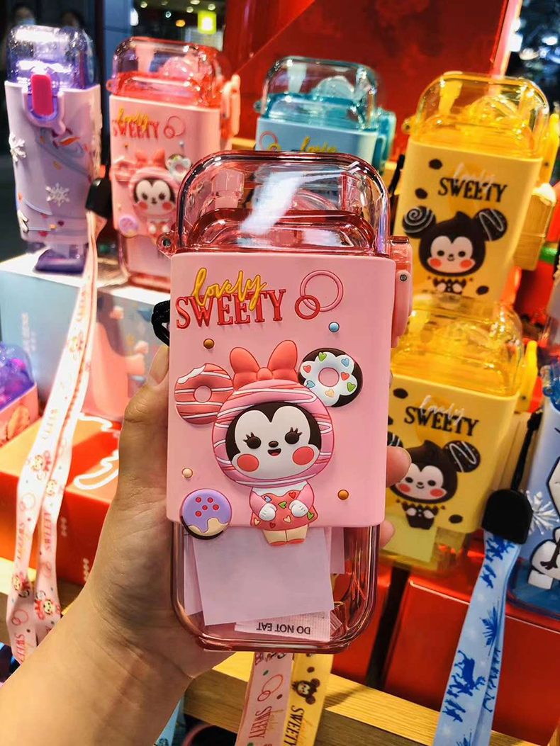 280ml甜甜圈方形随手杯创意个性卡通可爱背带水杯