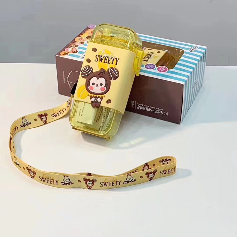 280ml甜甜圈方形随手杯创意个性卡通可爱背带水杯