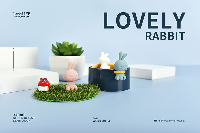 340ML可爱小兔尚萌玻璃杯个性便携水杯学生情侣杯子