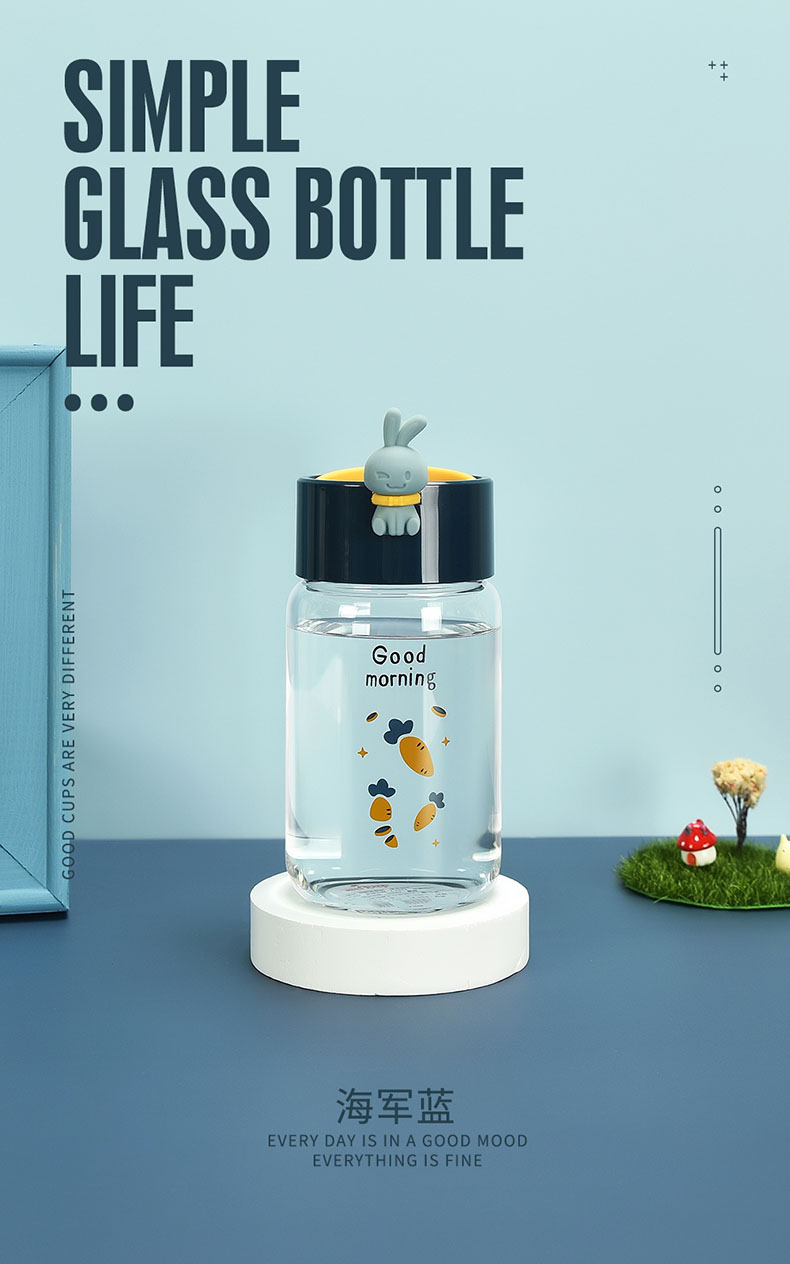 340ML可爱小兔尚萌玻璃杯个性便携水杯学生情侣杯子