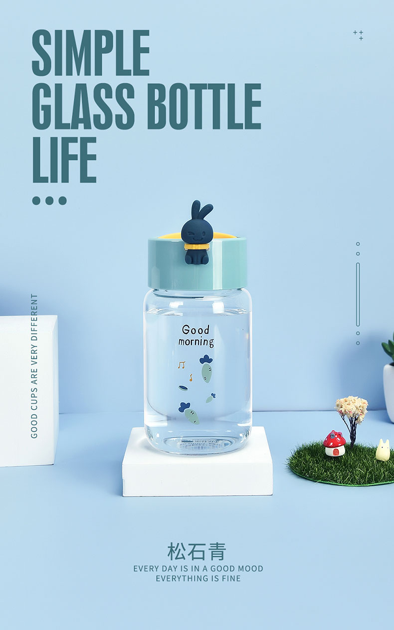 340ML可爱小兔尚萌玻璃杯个性便携水杯学生情侣杯子