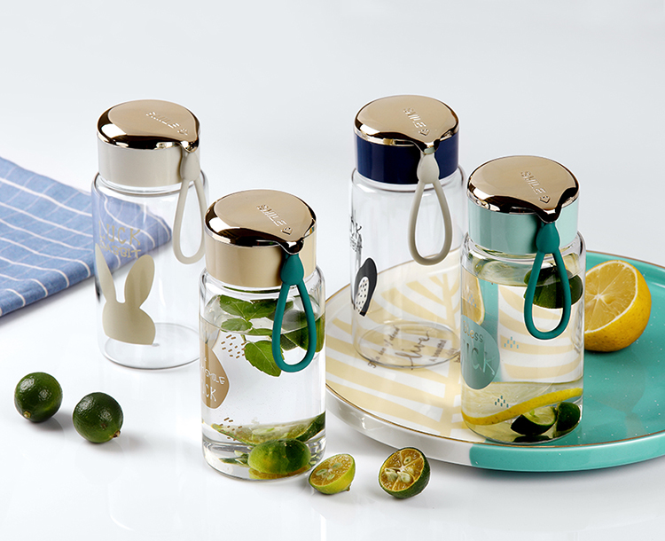 300ML可爱卡通玻璃杯学生情侣单层透明简约便携随手杯