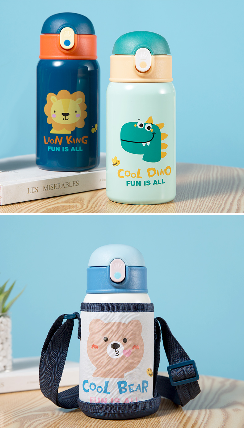 400ml卡通mini单盖儿童壶304不锈钢宝宝吸管水杯