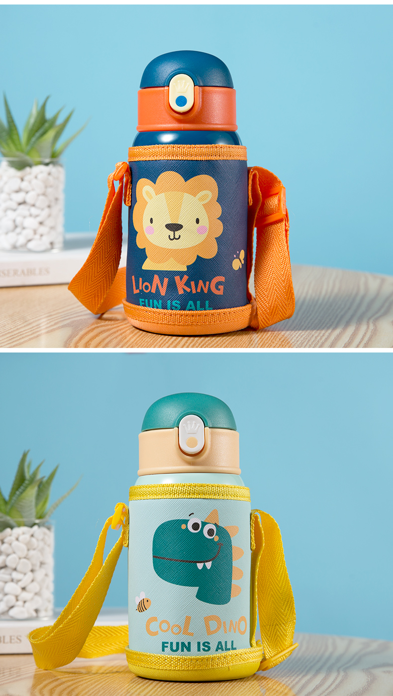 400ml卡通mini单盖儿童壶304不锈钢宝宝吸管水杯