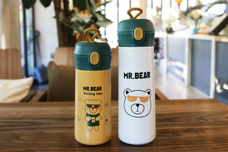 380ML悦酷弹盖萌熊保温杯学生可爱带提绳水杯随手杯