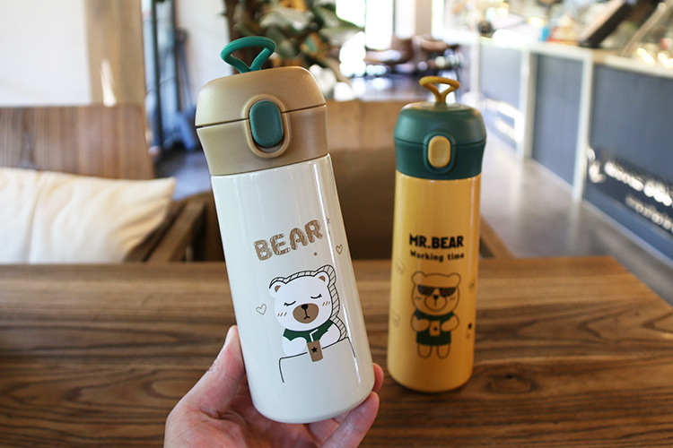 380ML悦酷弹盖萌熊保温杯学生可爱带提绳水杯随手杯