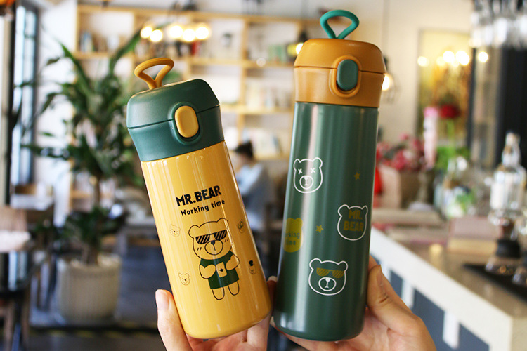 380ML悦酷弹盖萌熊保温杯学生可爱带提绳水杯随手杯