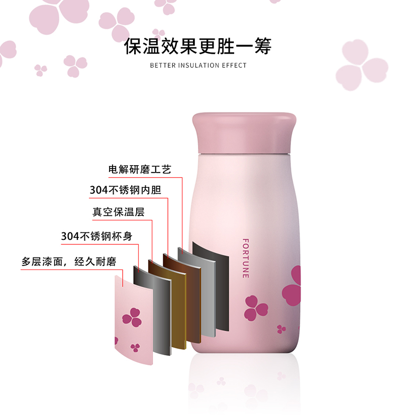 300ML花溪保温杯简约便携女学生随手杯个性潮流水杯