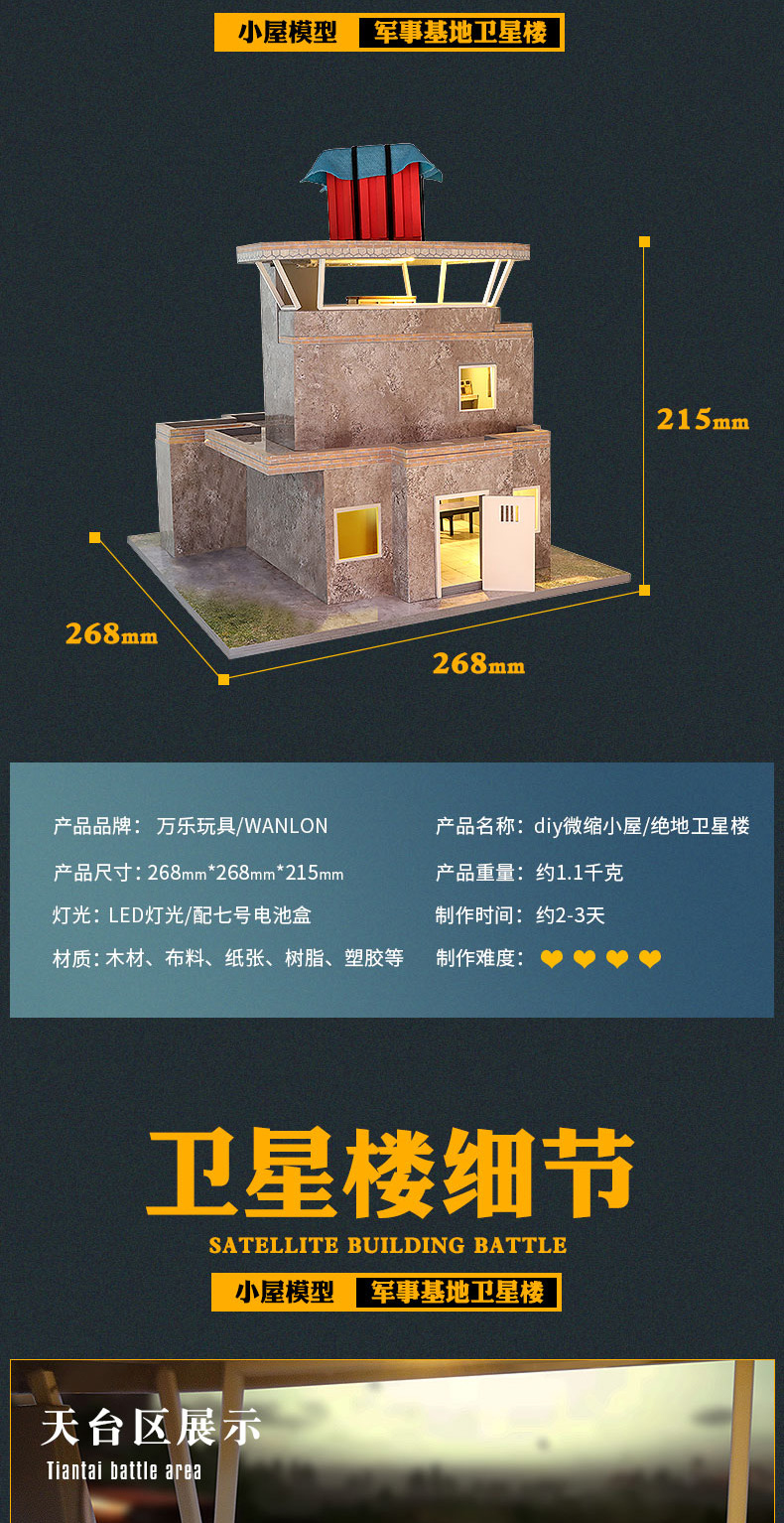 JD系列-卫星楼diy小屋绝地求生建筑模型手工制作房子