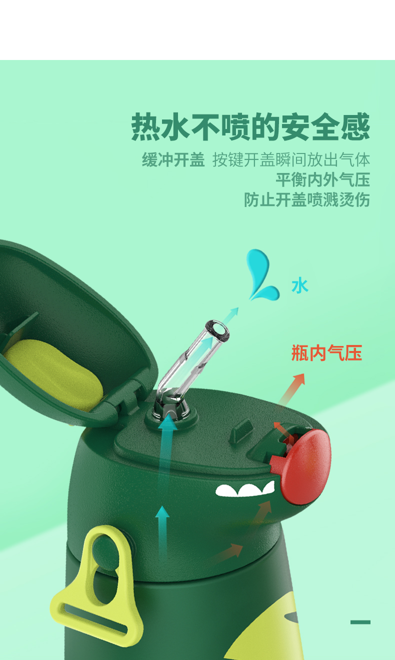 400ML卡通恐龙背带保温壶316不锈钢儿童防呛吸管保温杯