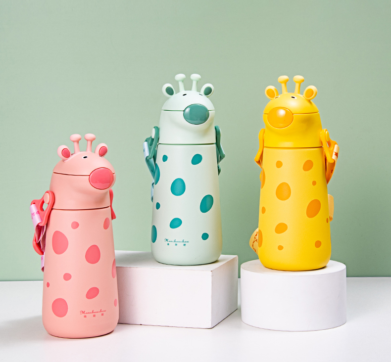 400ML长颈鹿背带保温壶316不锈钢儿童防呛吸管保温杯