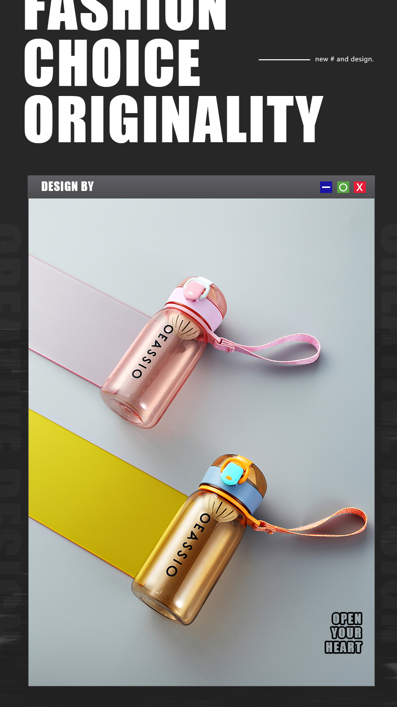 400ml英文弹盖提绳塑料杯户外运动能量健身房便携水杯