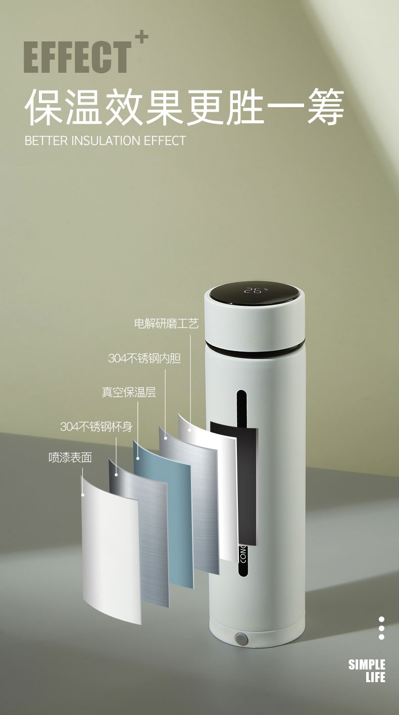 450ml智能显温支架保温杯304不锈钢广告定制礼品杯