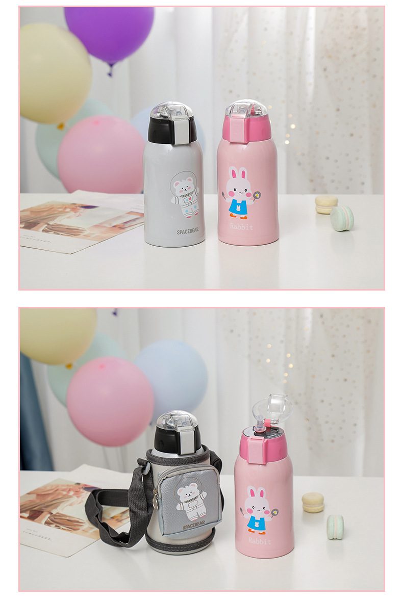 600M卡通动物显温儿童壶316不锈钢水杯吸管保温杯