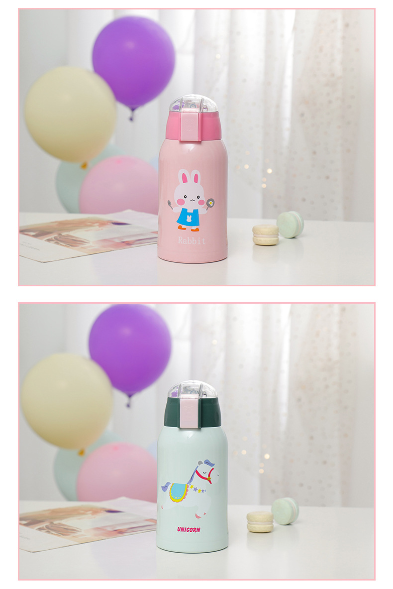 600M卡通动物显温儿童壶316不锈钢水杯吸管保温杯