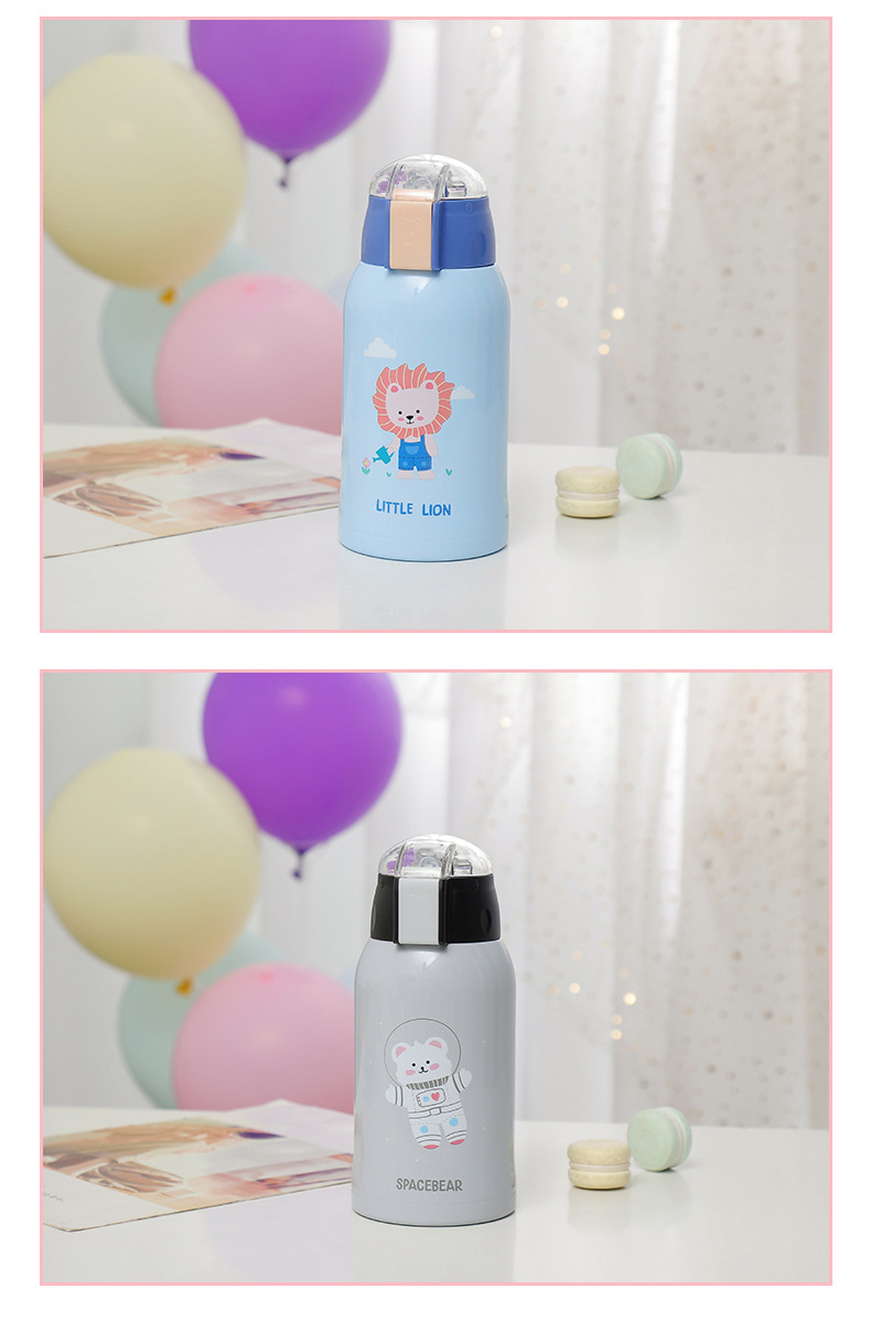 600M卡通动物显温儿童壶316不锈钢水杯吸管保温杯