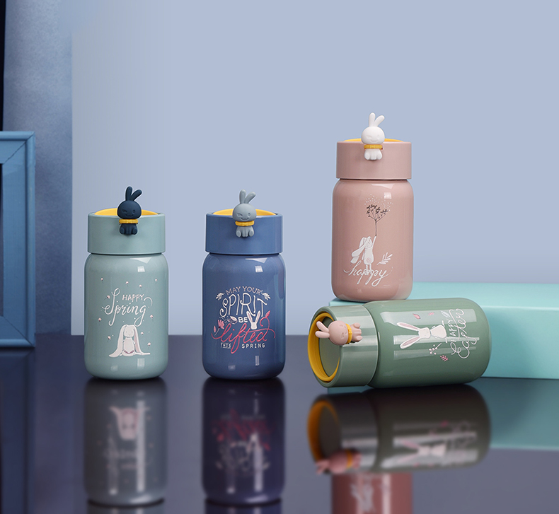 300ML精灵兔保温杯可爱少女心隐藏提手带茶隔水杯