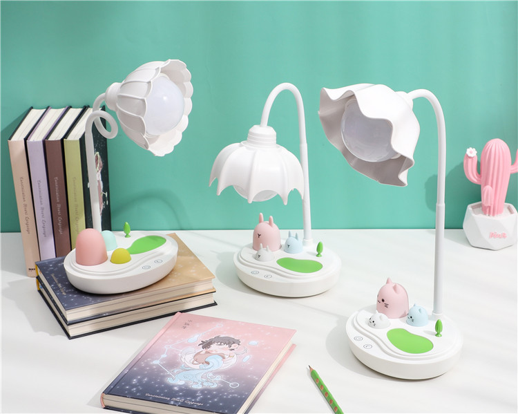 花朵灯头软胶触摸台灯usb充电学生学习LED护眼灯