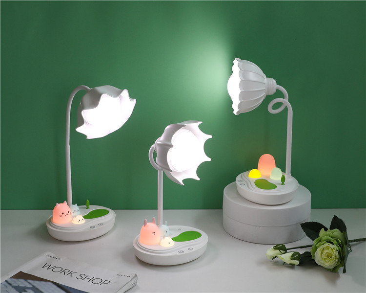 花朵灯头软胶触摸台灯usb充电学生学习LED护眼灯
