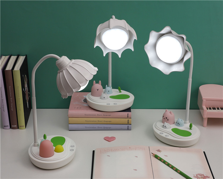 花朵灯头软胶触摸台灯usb充电学生学习LED护眼灯