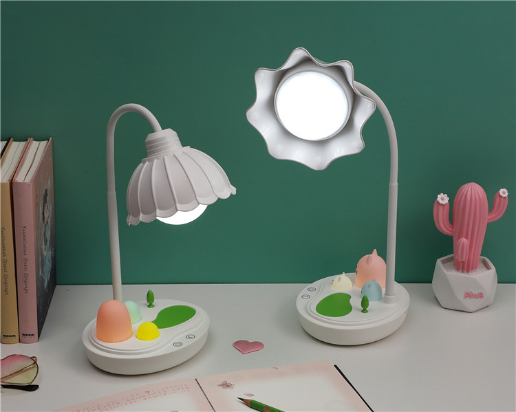 花朵灯头软胶触摸台灯usb充电学生学习LED护眼灯