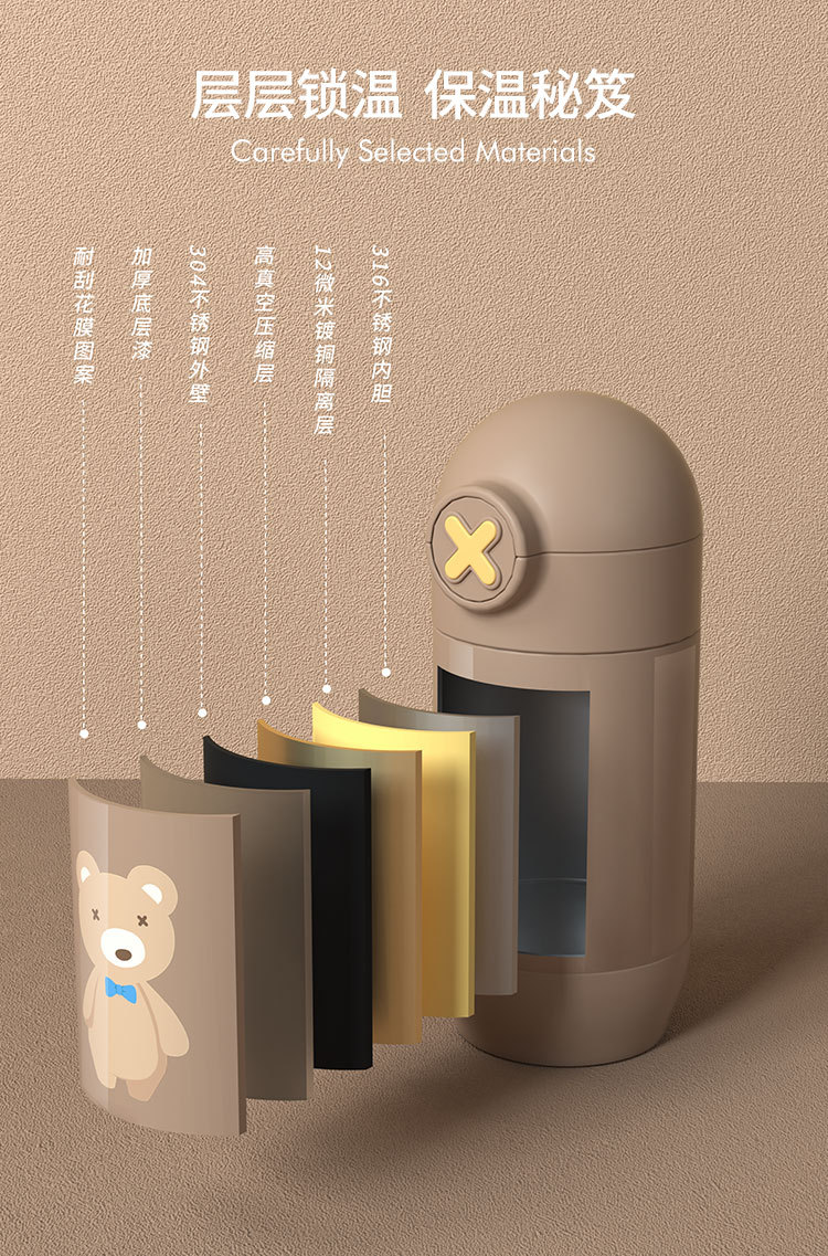 450ML毛绒杯套316不锈钢仔仔熊童话小镇吸管保温杯