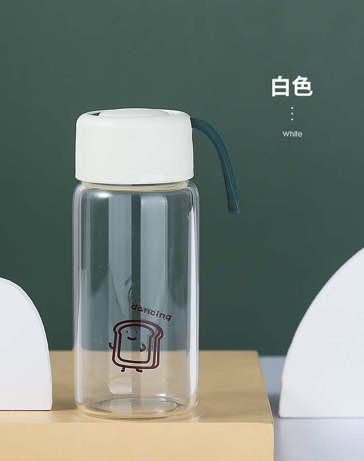 200ML卡通唯艺玻璃杯简约小清新森系水杯学生提手杯
