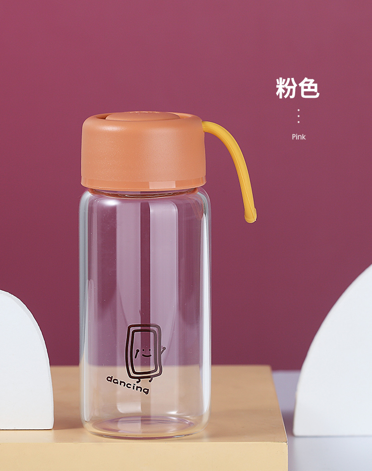 200ML卡通唯艺玻璃杯简约小清新森系水杯学生提手杯