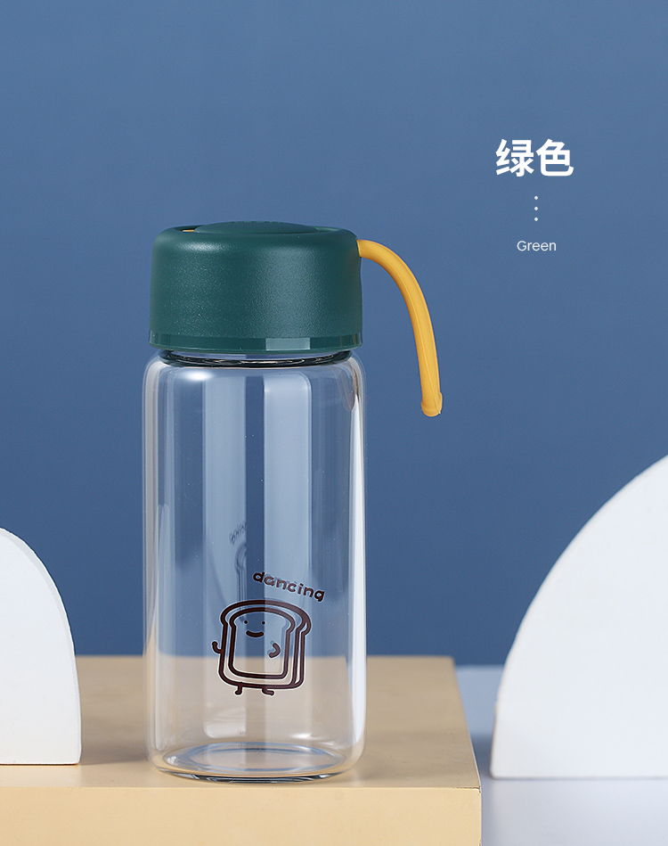200ML卡通唯艺玻璃杯简约小清新森系水杯学生提手杯