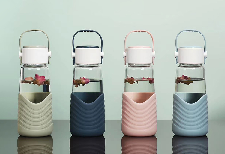 300ML时尚简约提手玻璃杯学生单层透明便携随手杯