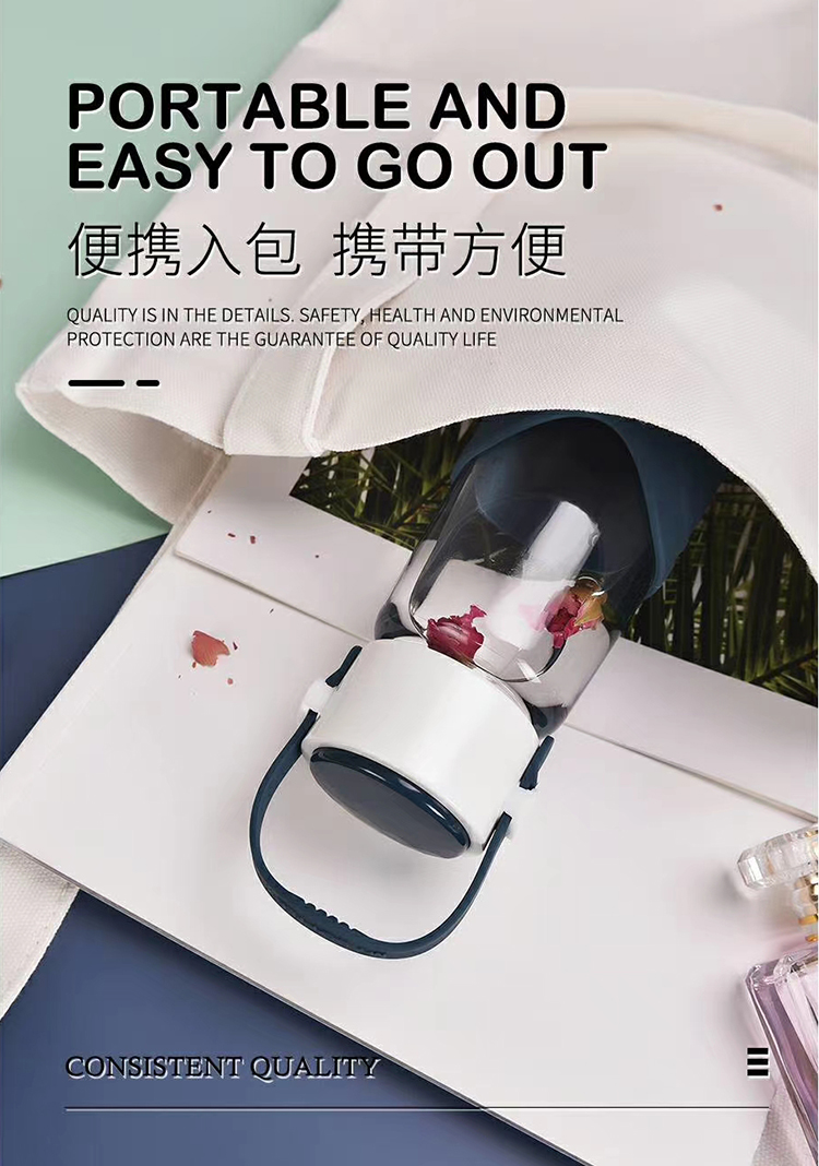 300ML时尚简约提手玻璃杯学生单层透明便携随手杯