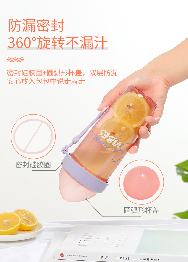 600ML英文暮色双饮吸管杯便携提手户外运动健身塑料杯