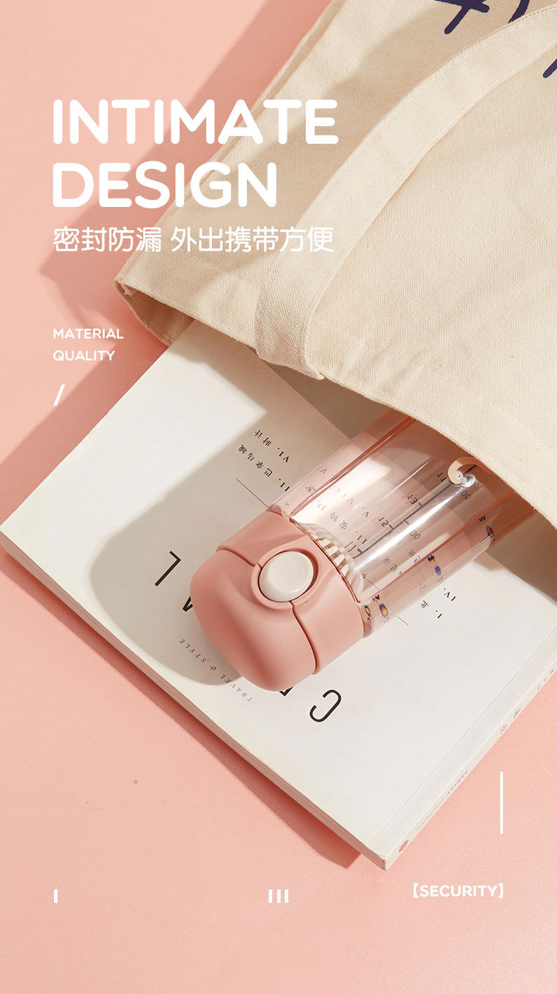 600ML卡通萌宠动物弹盖塑料杯直饮运动带提手学生水杯