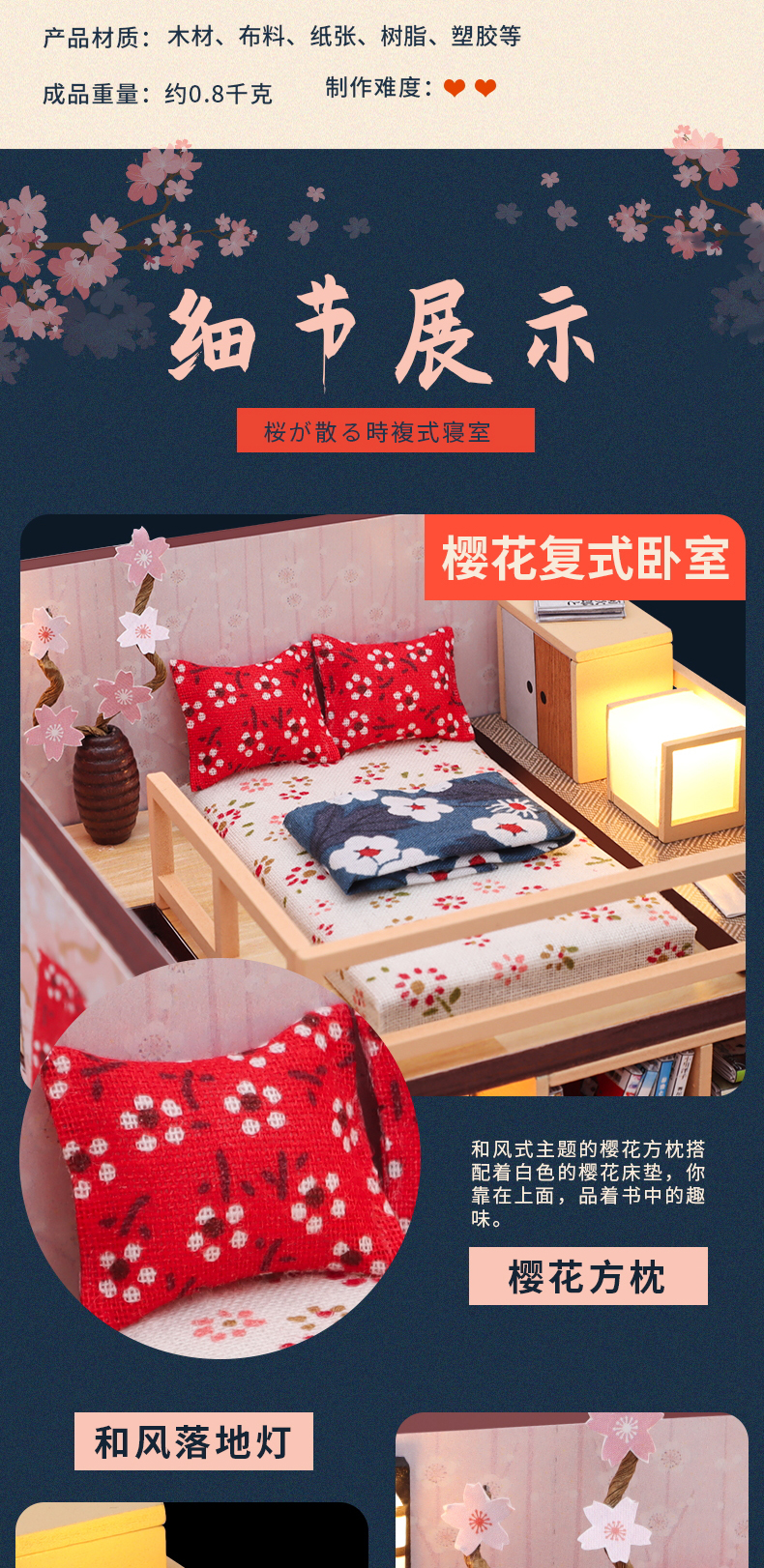 迷你场景-樱花纷飞时diy小屋日式手工制作拼装小房子