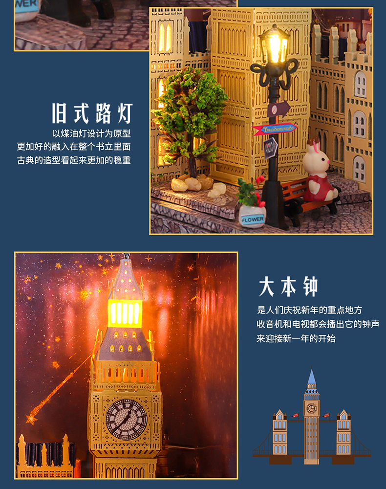 书.风景-伦敦大本钟diy小屋书立书架立体手工拼装模型