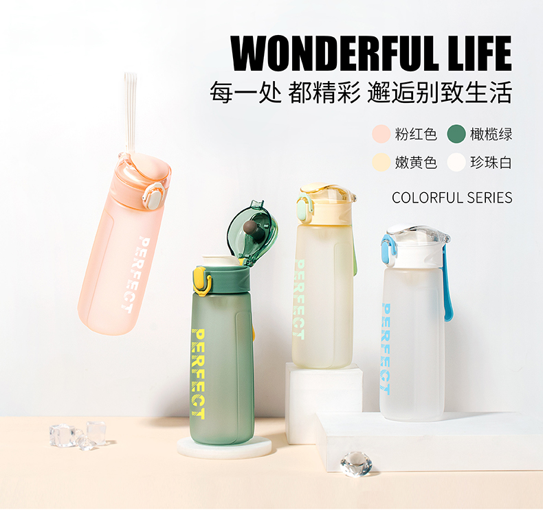 500ML缤纷系菲尔弹盖塑料杯个性简约时尚磨砂太空杯