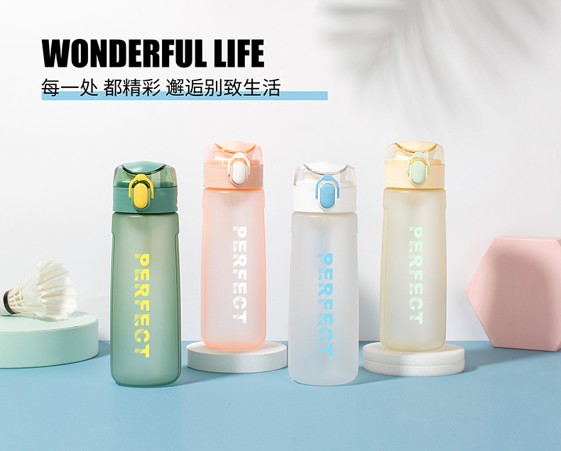 500ML缤纷系菲尔弹盖塑料杯个性简约时尚磨砂太空杯