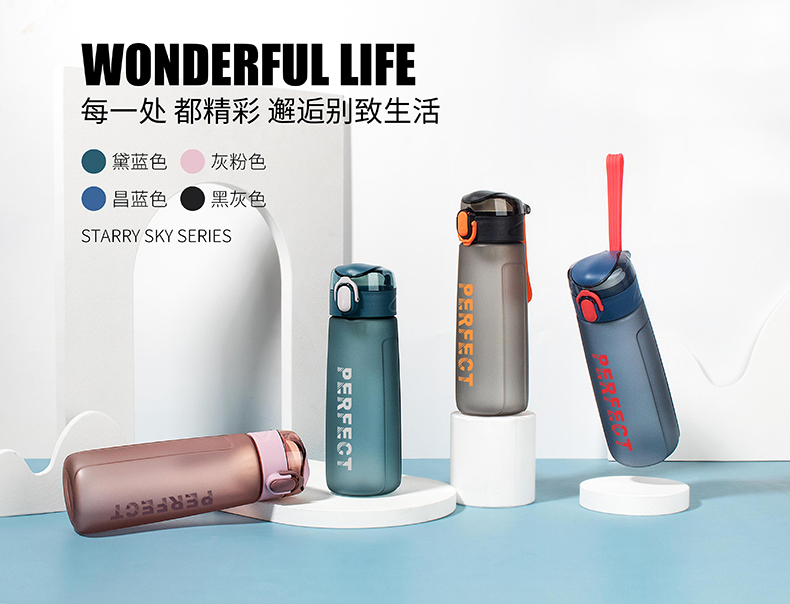 500ML星空系菲尔弹盖塑料杯个性简约时尚磨砂太空杯