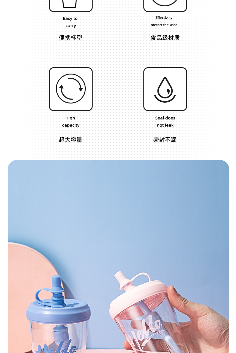 460ML时尚简约吸管塑料杯学生情侣果汁杯便携随手杯