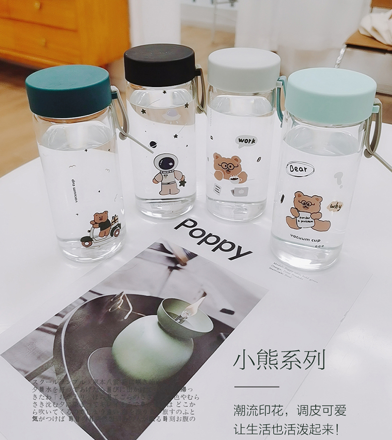 360ML创意3D立体熊先生玻璃杯可爱便携简约小清新水杯