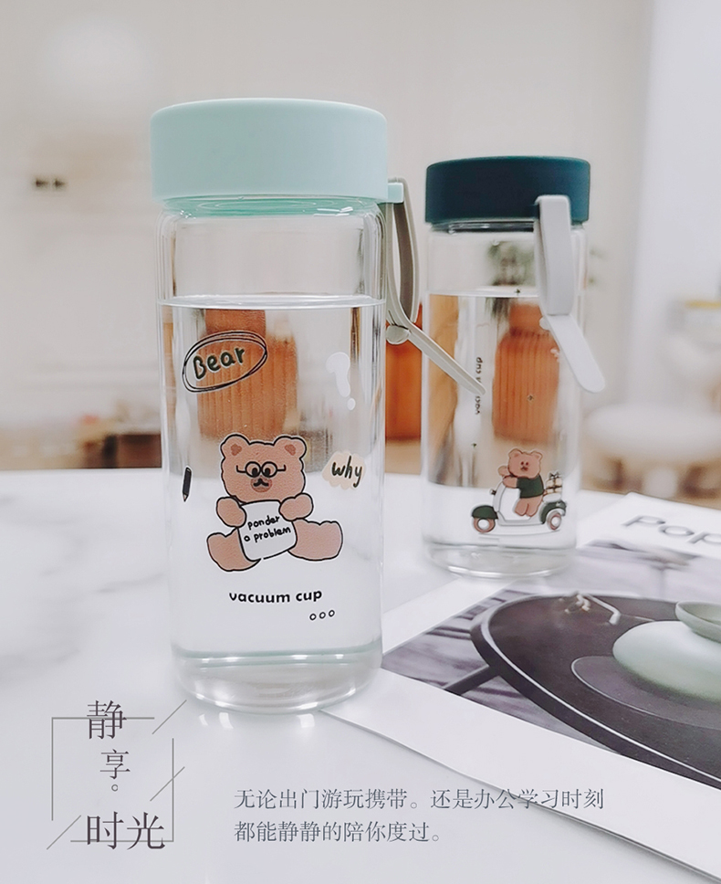 360ML创意3D立体熊先生玻璃杯可爱便携简约小清新水杯