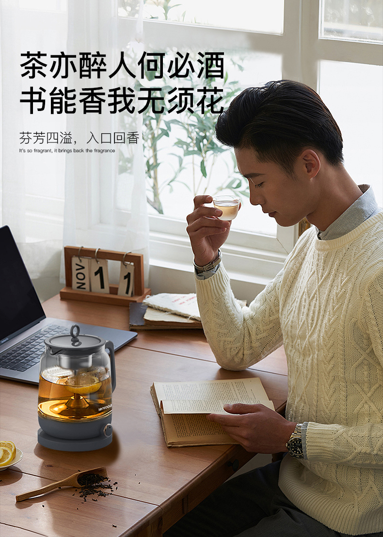 1L灰绿色煮茶器多功能全自动养生蒸茶办公室小型家用