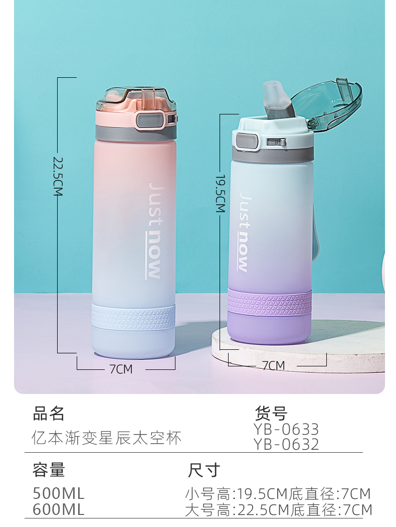 600ML亿本渐变星辰太空杯磨砂塑料杯便携户外旅行杯子