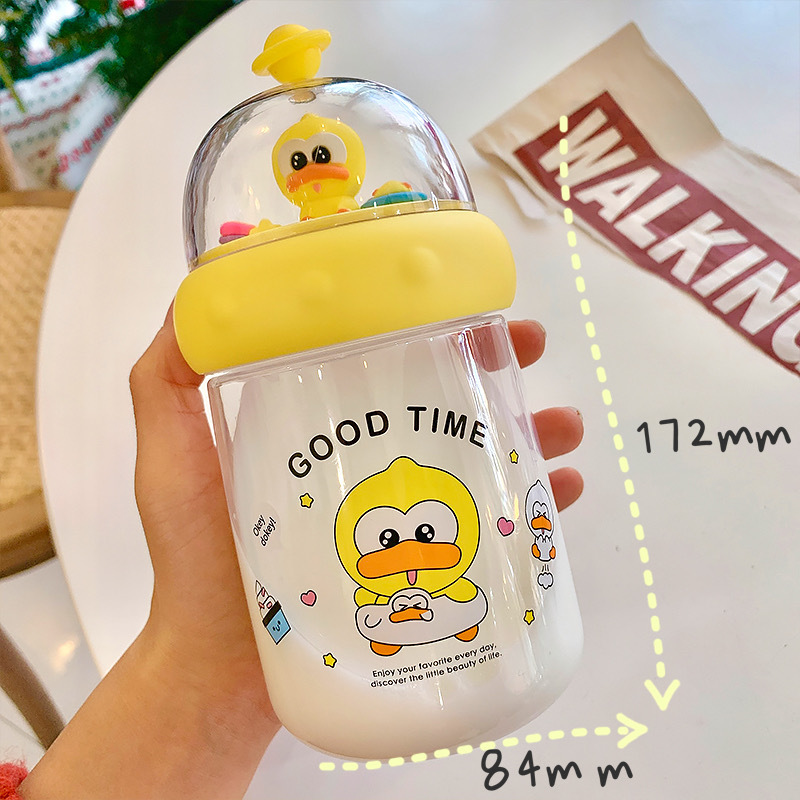 450ML皮皮鸭景观塑料杯学生便携水杯抓鸭子少女心杯子